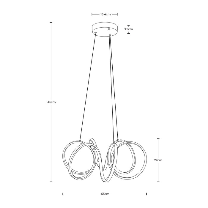 Lámpara colgante LED 3000K, acabado negro, estilo espiral, 36W 1620 lm