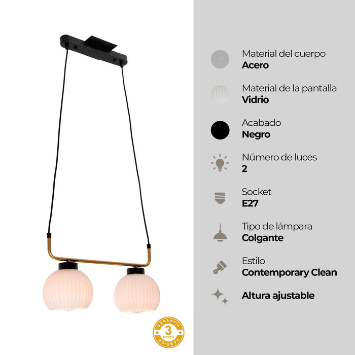 Lámpara Colgante Moderno Negro y Dorado 40w E27 2 Luces