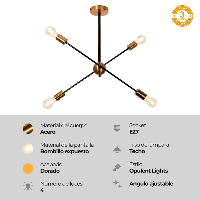 Lámpara Colgante Moderno Bronce 60w E27 4 Luces