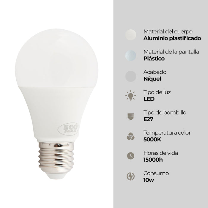 Foco LED Tipo A60 Integrado 10w Luz Blanca 5000k Socket E27 3 set