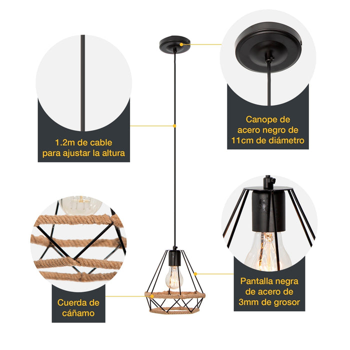 Lámpara Colgante Moderno Negro 40w E27 1 Luz acabado geométrico
