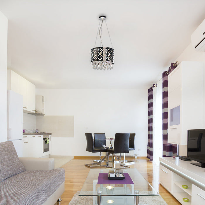 Lámpara Colgante Acero Inoxidable Y Cristales G4 9 Luces