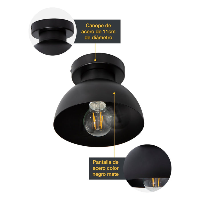Lámpara de Techo Negro Mate 1 Luz  E27 60w