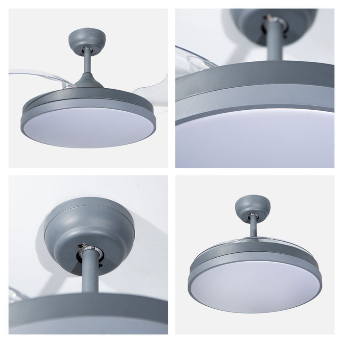 Ventilador De Techo Retráctil 42", Luz LED, Gris Mate, 3 Aspas, 6 Velocidades