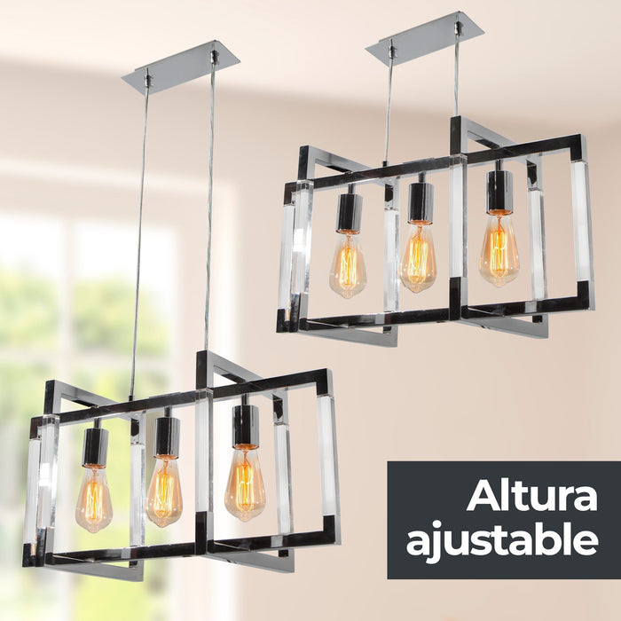 Lámpara Colgante Isla Cocina Rectangular Cromo 40W 3 Luces