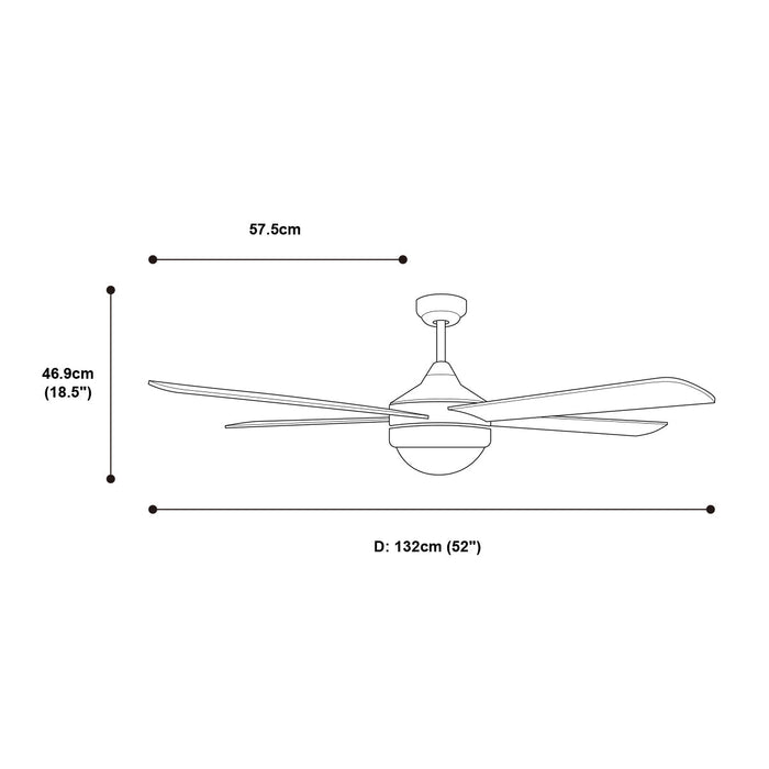 Ventilador de Techo 52" Níquel Satinado 2 luces 40W E27