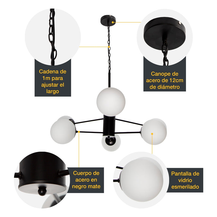 Lámpara Colgante Moderno Negro 40w E27 6 Luces