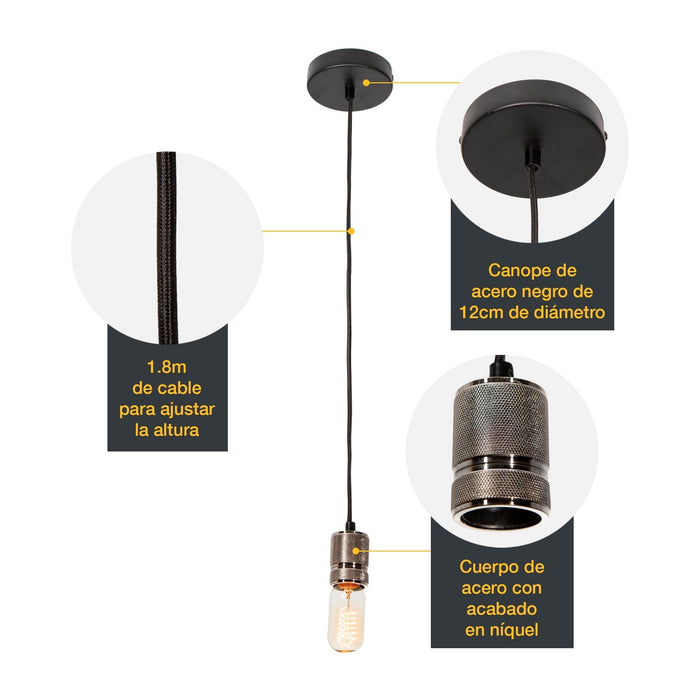 Lámpara Colgante Mini Retro Níquel Satinado E27 60W 1 Luz