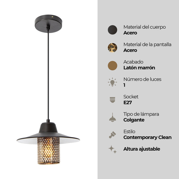 Lámpara Colgante Contemporary Clean Negro E27 60w 1 Luz