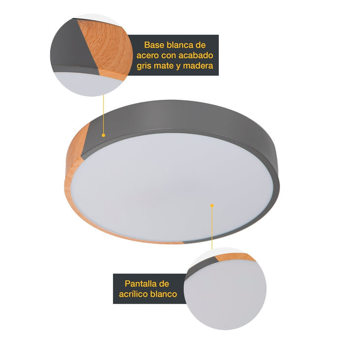 Lámpara de Techo  Empotrable LED 18W Madera Rústica Clara