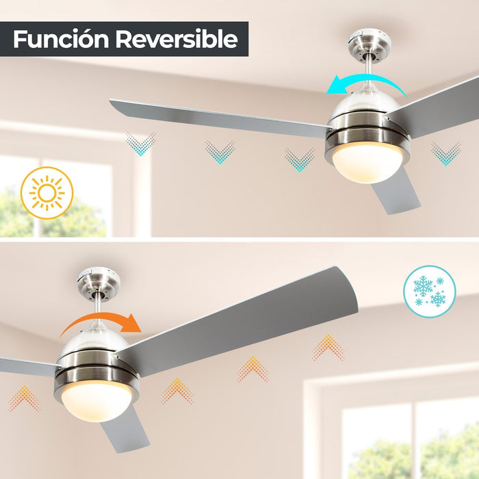 Ventilador de techo 52" Lumicentro Níquel Satinado 1 Luz E27