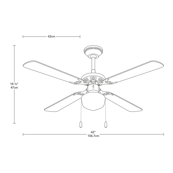 Ventilador de techo 42" MAYA negro 4 Aspas 3 velocidades 40w E27 1 Luz