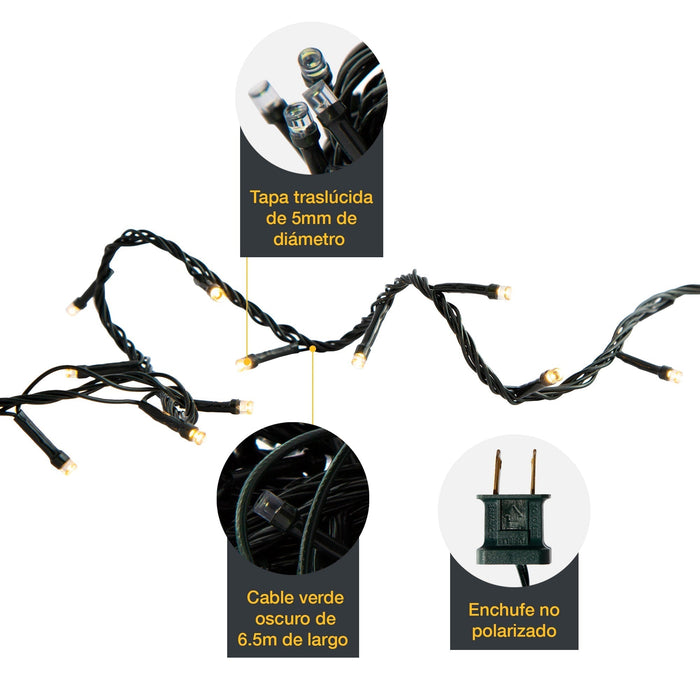 Tira navideña LED Luz cálida 120V 2w