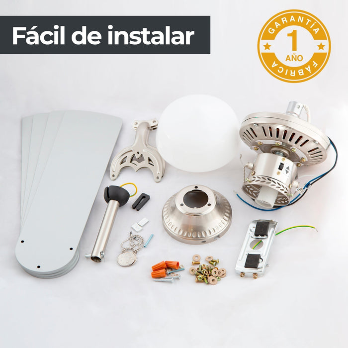 Ventilador de techo 42" níquel satinado 1 Luz E27 40w