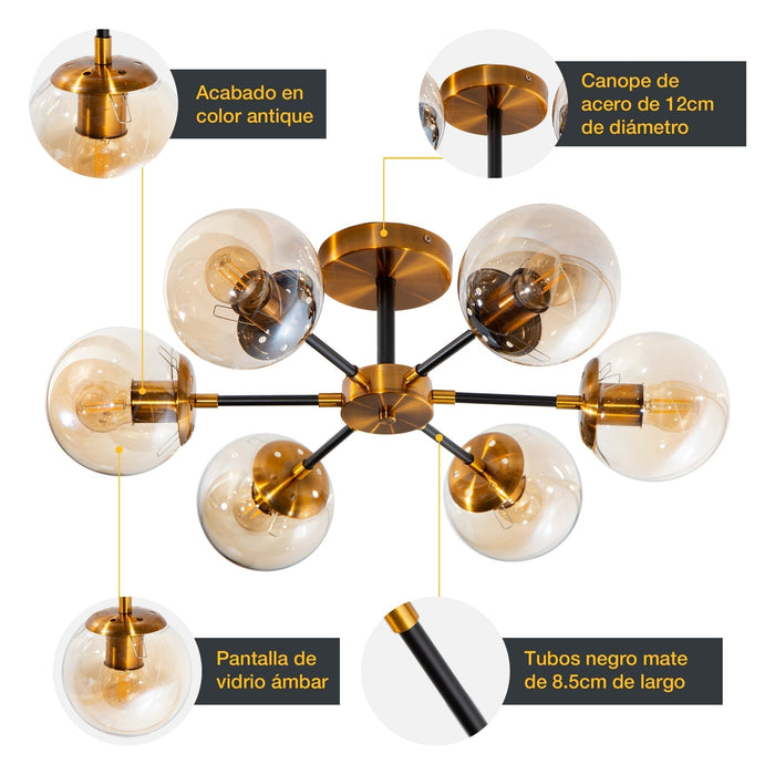 Lámpara de Techo Opulent Niquel Satinado E27 40w 6 Luces