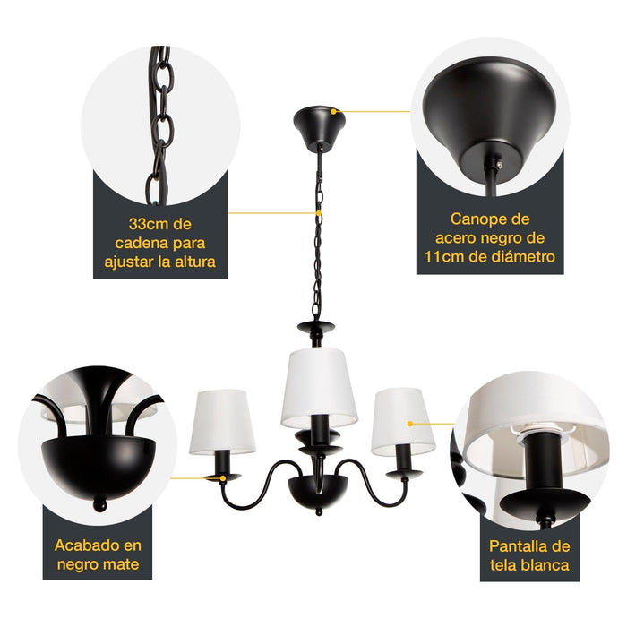 Lámpara Colgante Clasico Negro 40w Socket E14 3 Luces
