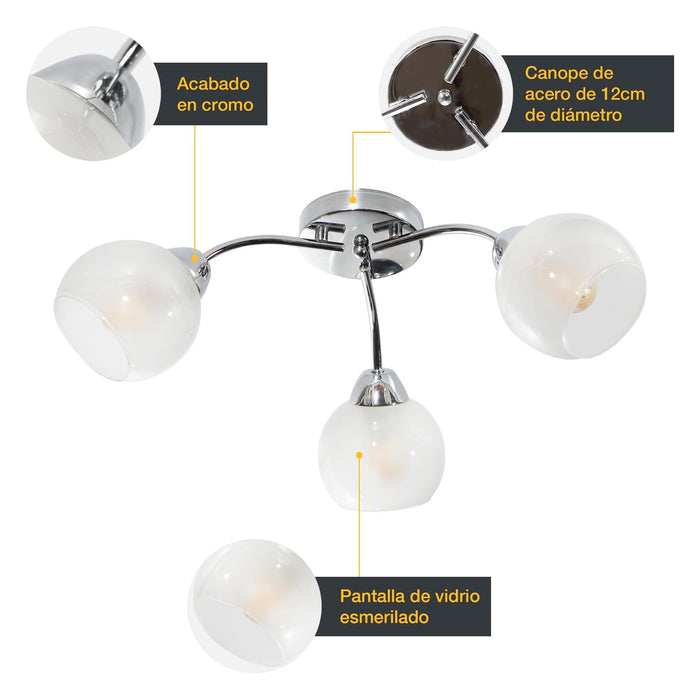 Lámpara Techo Cromo E27 40W 3 Luces