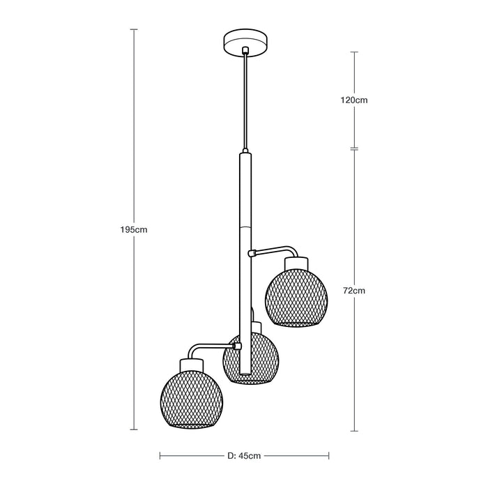 Lámpara Colgante Moderna Negro E27 40w 3 Luces