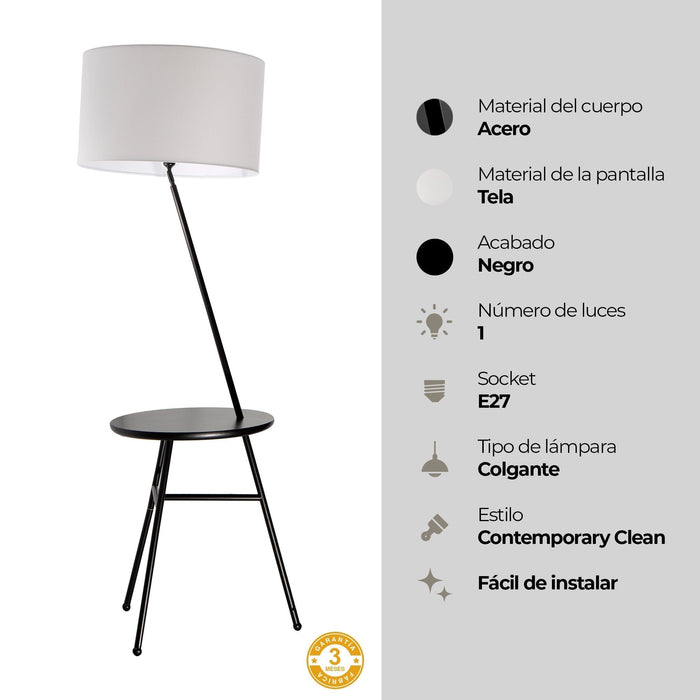 Lámpara de Piso Moderno Negro 60w E27 1 Luz