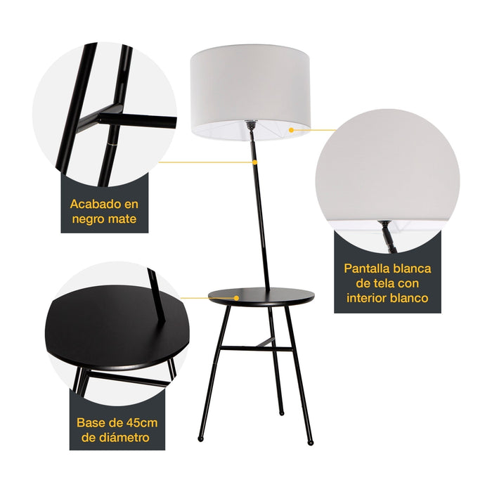 Lámpara de Piso Moderno Negro 60w E27 1 Luz