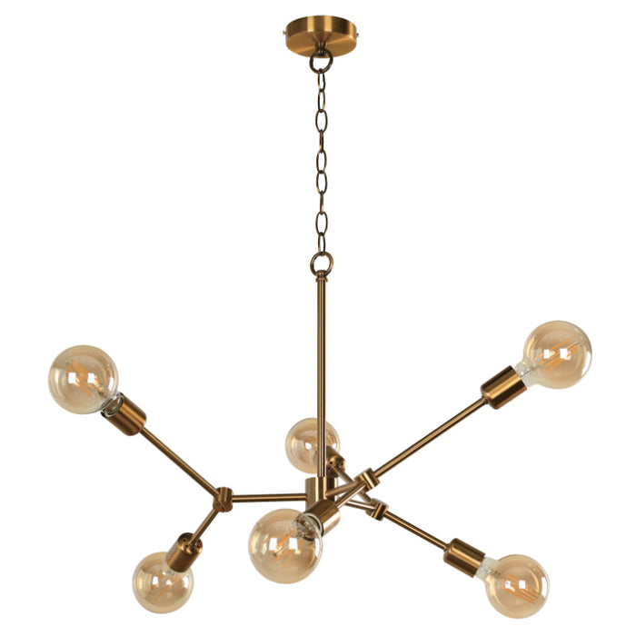 LAMP. COLGANTE BRONCE DORADO 6L E27 40W