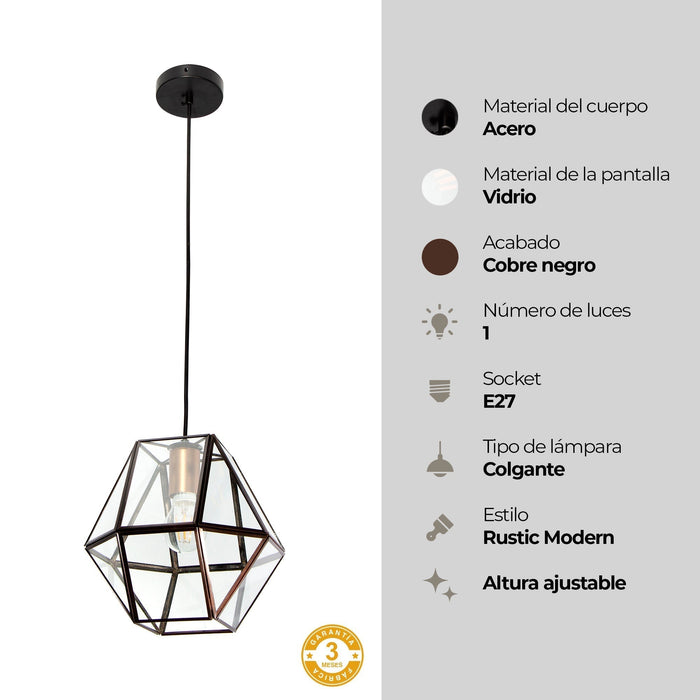 Lámpara Colgante Geometrica Vintage Negro Mate E27 40W 1 Luz