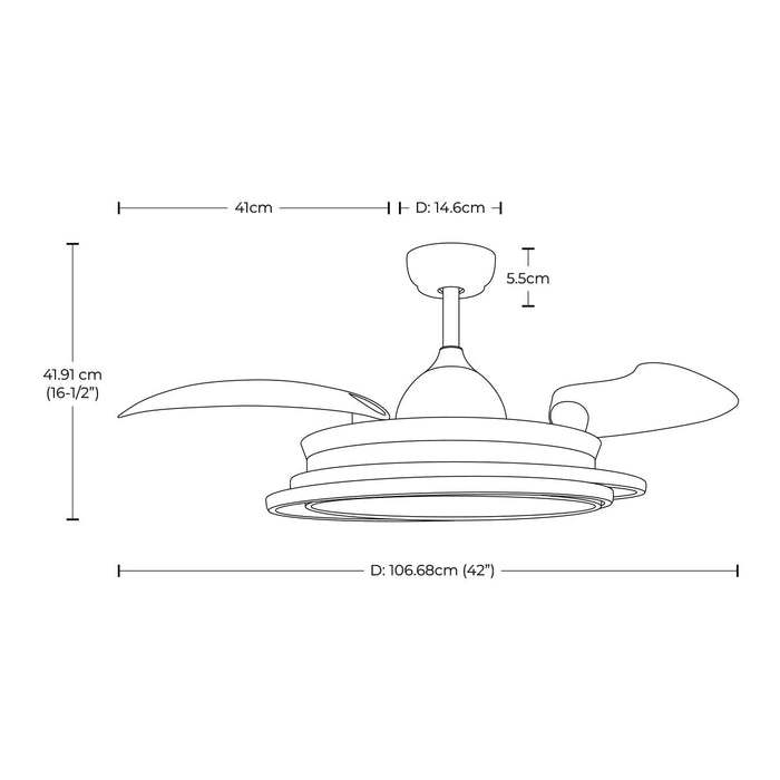 Ventilador De Techo Retráctil 42" estilo spring, Luz LED, Blanco Mate, 6 Velocidades