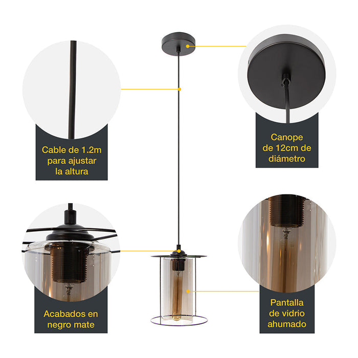 Lámpara Colgante Modern Luxe Negro E27 40w 1 Luz