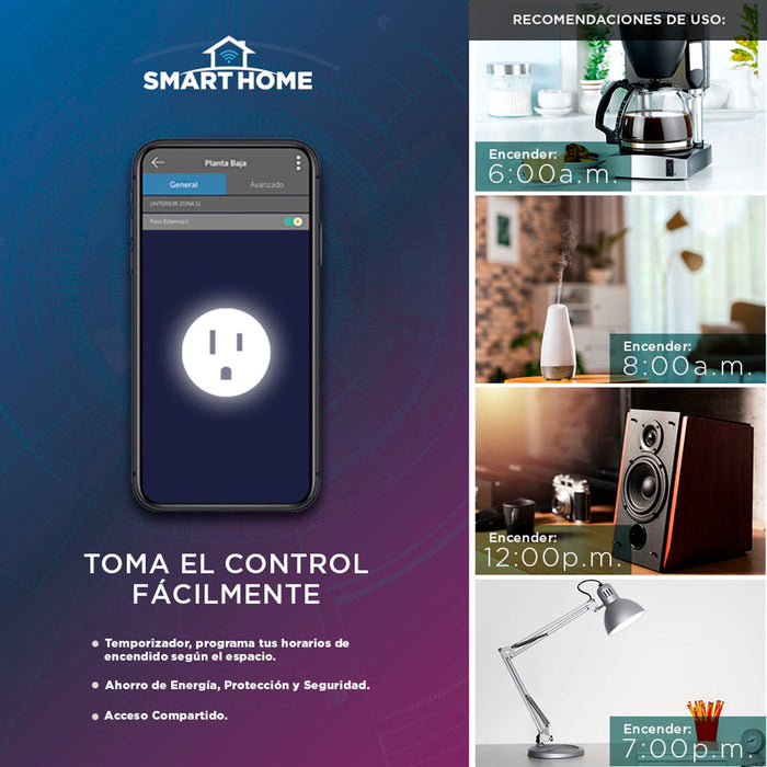 Barra multicontacto inteligente con 4 enchufes de electricidad y 4 USB