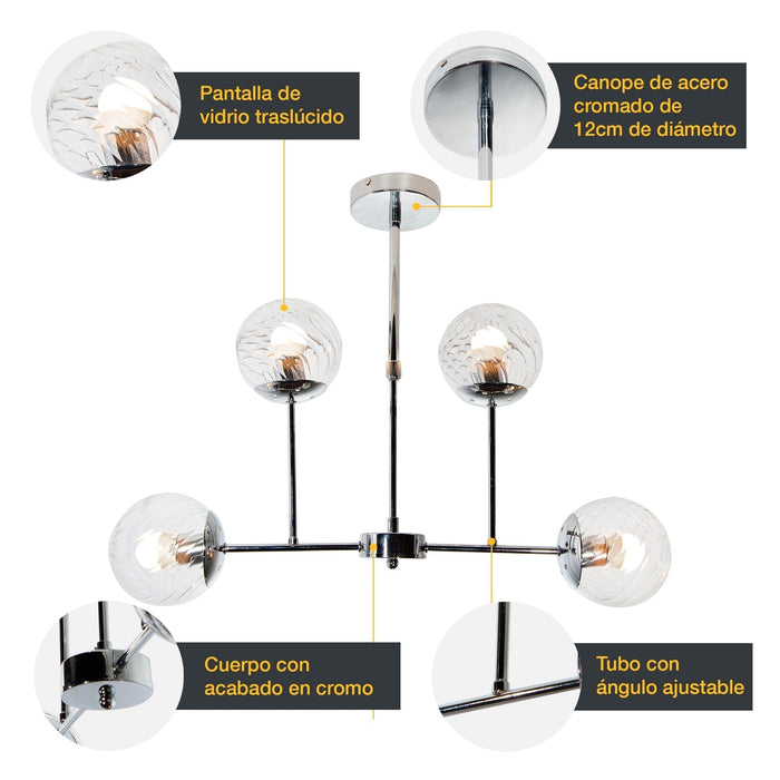 Lámpara de Techo Moderno Cromo 40w E27 4 Luces