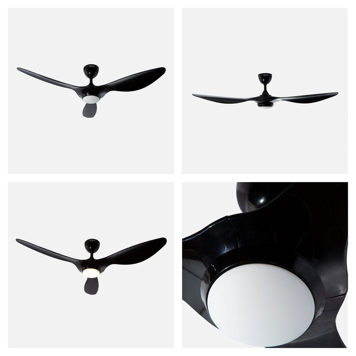 Ventilador de techo con luz LED, 52" acabado negro, con control remote, 3 aspas