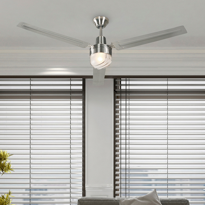 Ventilador de techo industrial plata 54", control de pared, 1 Luz