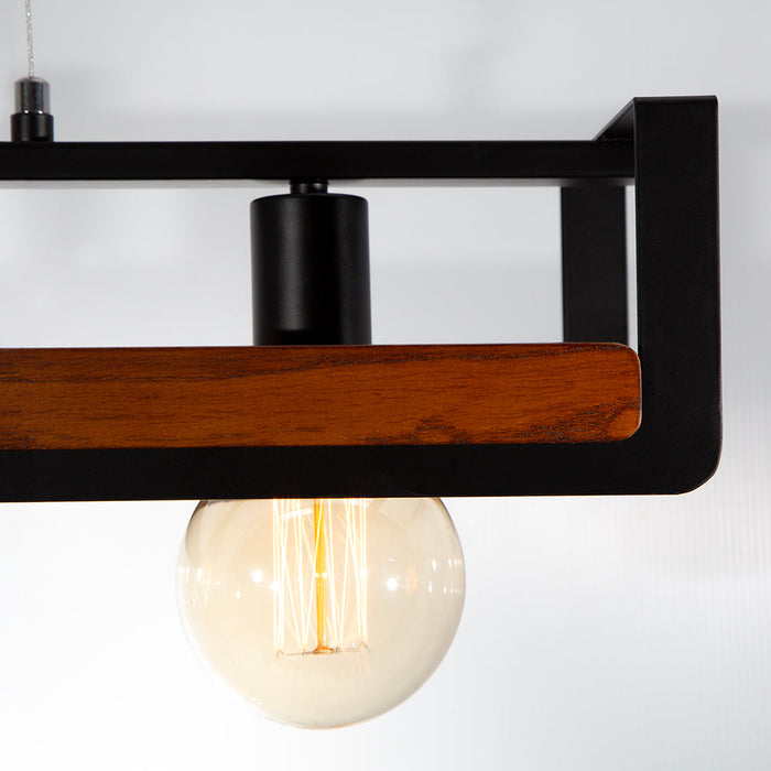 Lámpara Colgante Designers Madera y Negro 3 Luces 60W E27
