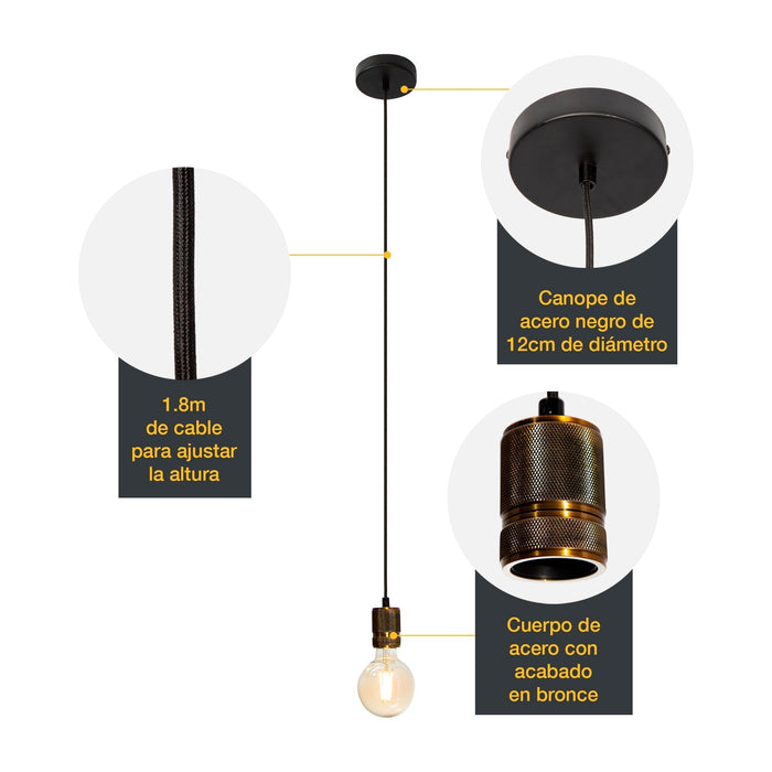 Lámpara Colgante Mini Retro Bronce E27 60W 1 Luz