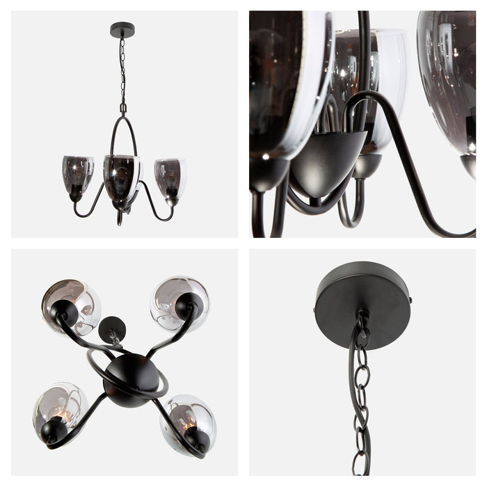 Lámpara Colgante  Negro Vidrio Ahumado 60W E26 4 Luces