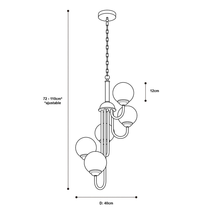 Lámpara de Techo Moderna Negro y Bronce Dorado 40W E27 de 5 Luces