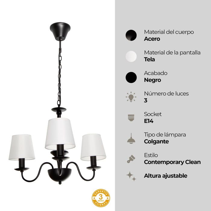 Lámpara Colgante Clasico Negro 40w Socket E14 3 Luces