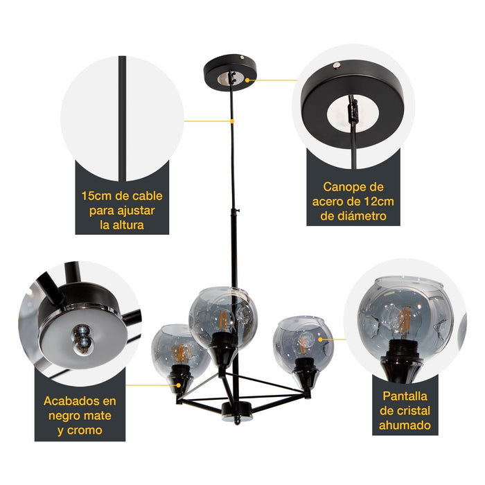 Lampara Colgante Moderno Cromo 60w E27 3 Luces-sh1