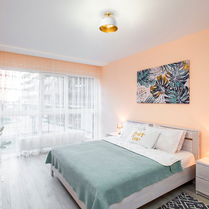 Lámpara de Techo Vintage Blanco Mate Oro 40W E27 1 Luz