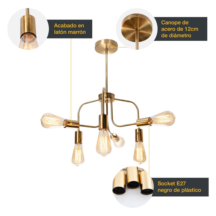 Lámpara Colgante Sputnik Latón G100 E27 40w 6 Luces