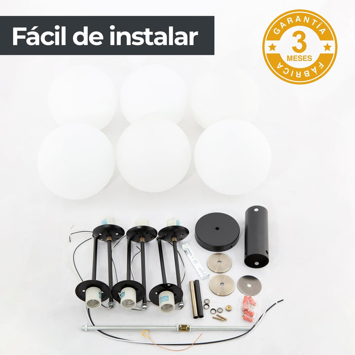 Lámpara Techo Negro Mate E27 40W 6 Luces