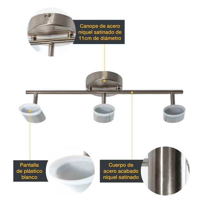 Lámpara De Techo 3 Luces Led Integrado 3000k 14w