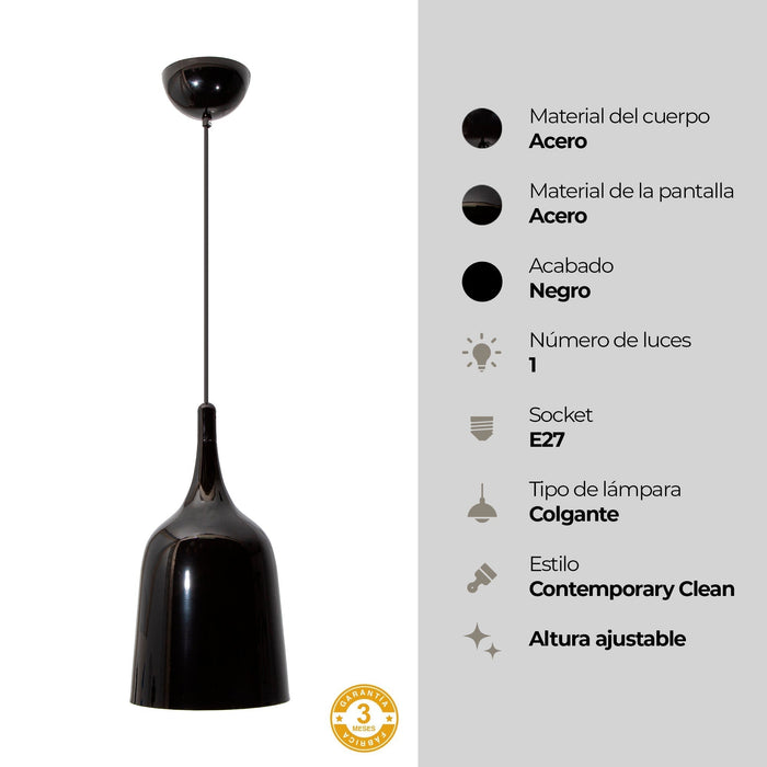 Lámpara Colgante Negro E27 60W 1 Luz
