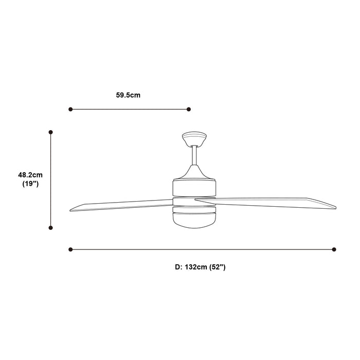 Ventilador De Techo 52" 3 Aspas 2L E27 Con Control De Pared.
