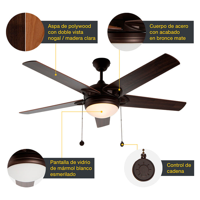 Ventilador De Techo 52" 5 Aspas 1L E27 Con Control De Cadena.