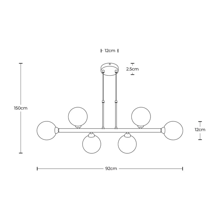Lámpara colgante negro mate y latón satinado, 6 luces, G9 5W