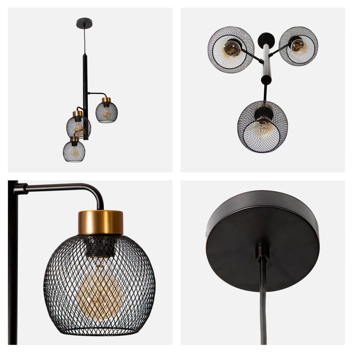 Lámpara Colgante Moderna Negro E27 40w 3 Luces