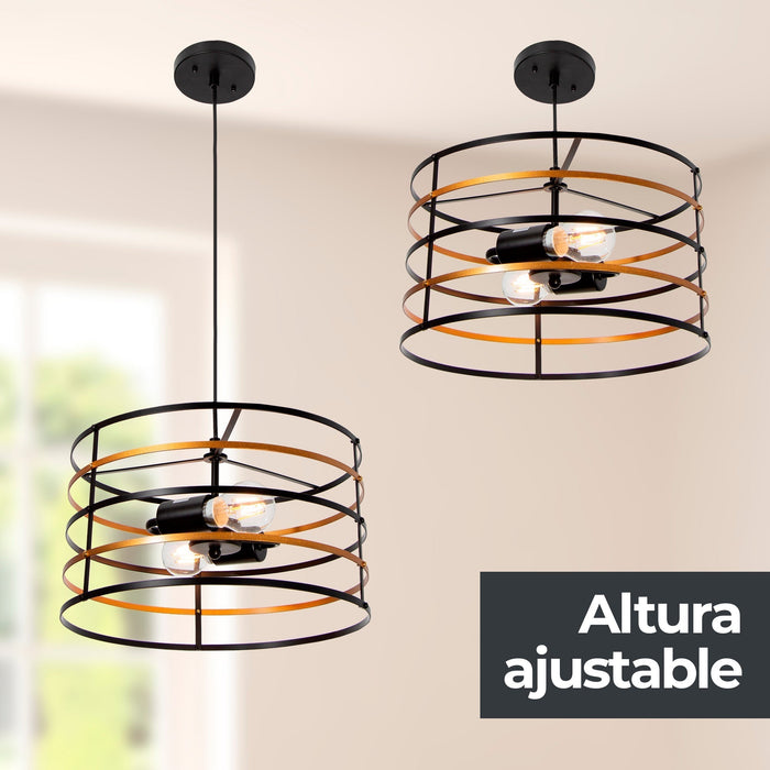 Lámpara Colgante  Negro y Oro Rosa  E27 40W 2 Luces