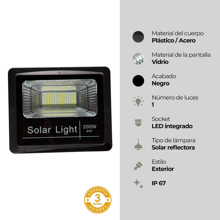 Lámpara Panel Solar Exterior LED 200W 6500K Luz Blanca IP67