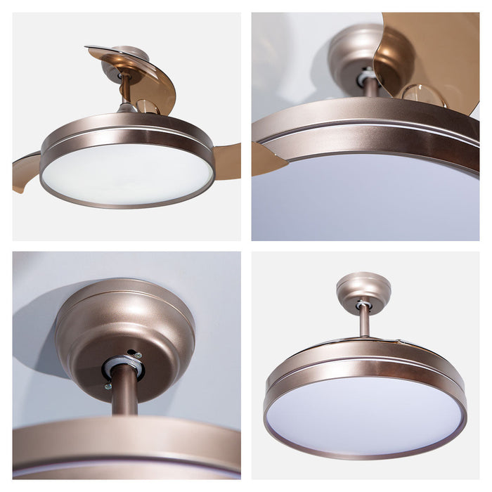 Ventilador De Techo Retráctil 42", Luz LED, Marrón, 3 Aspas, 6 Velocidades